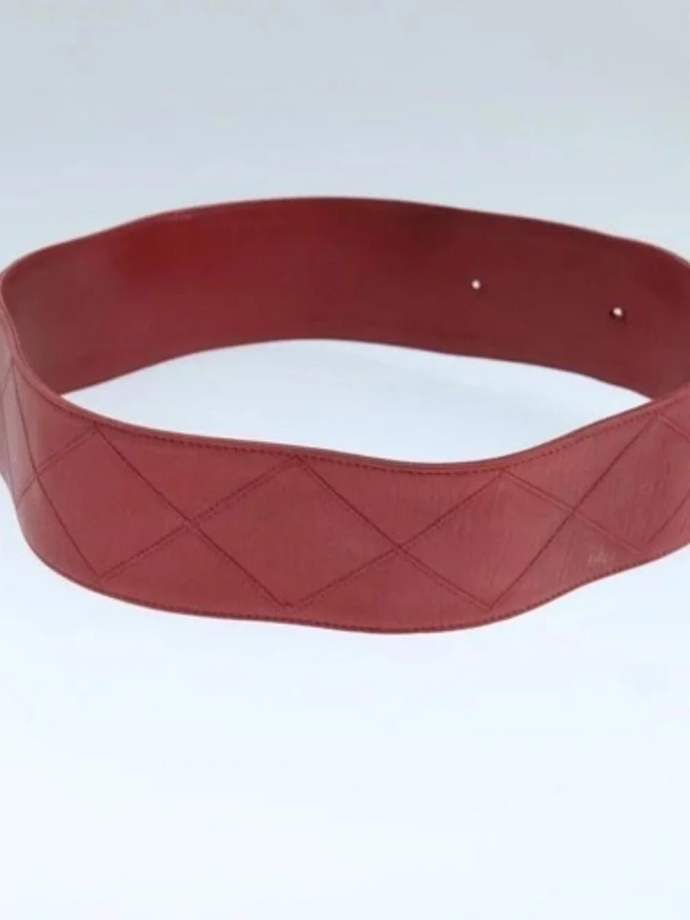 CHANEL Bicolore Belt Leather 26.4"-31.1" Red Gold CC Auth yk16186 - Picture 5 of 12